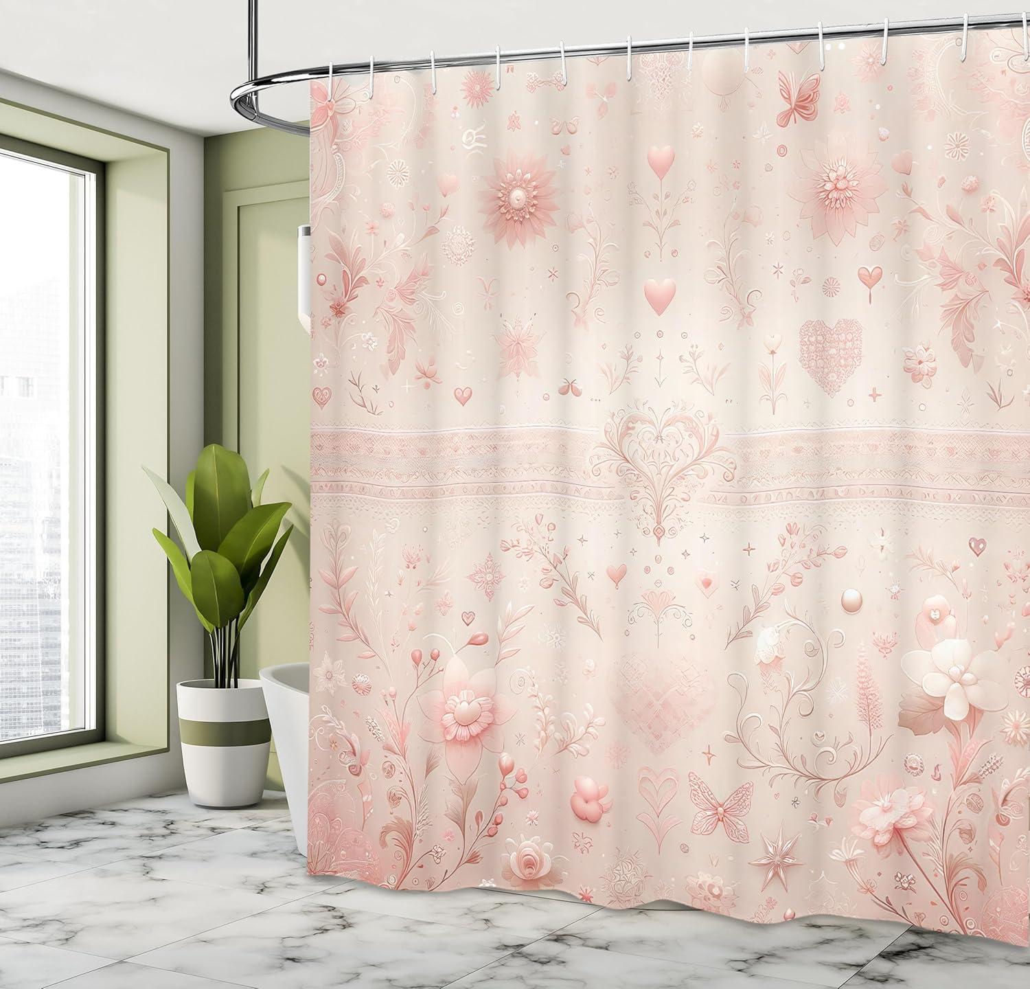 Floral Shower Curtain with Hooks Included