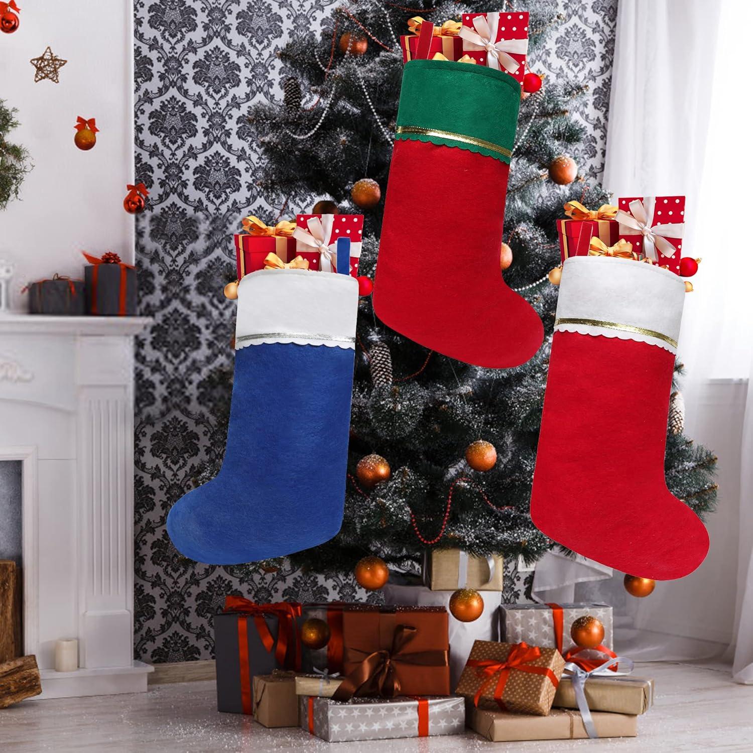 12 Pack Blue and White Felt Christmas Stockings with Silver Trim