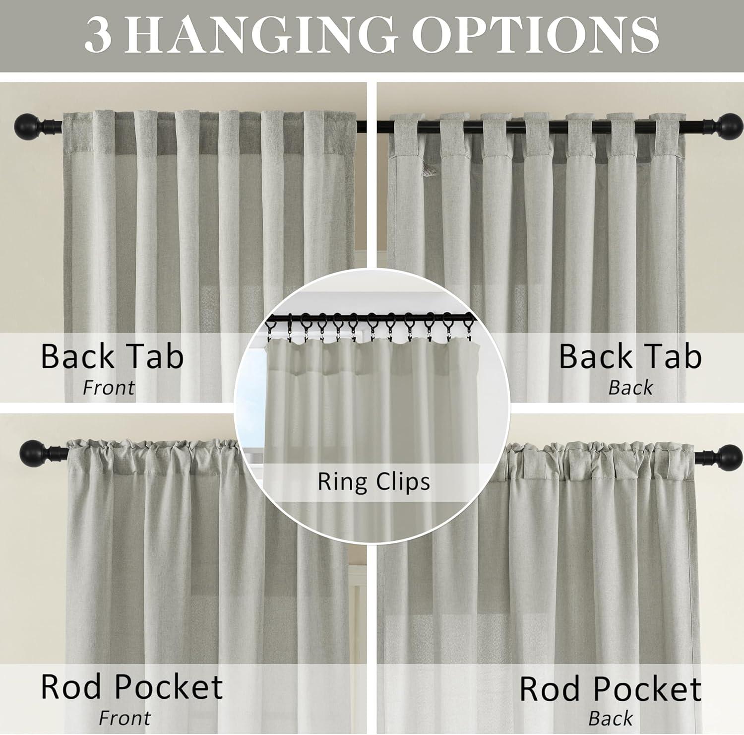 Heather Grey Faux Linen Room Darkening Curtain (1 Panel), Heather Grey, 50W X 96L