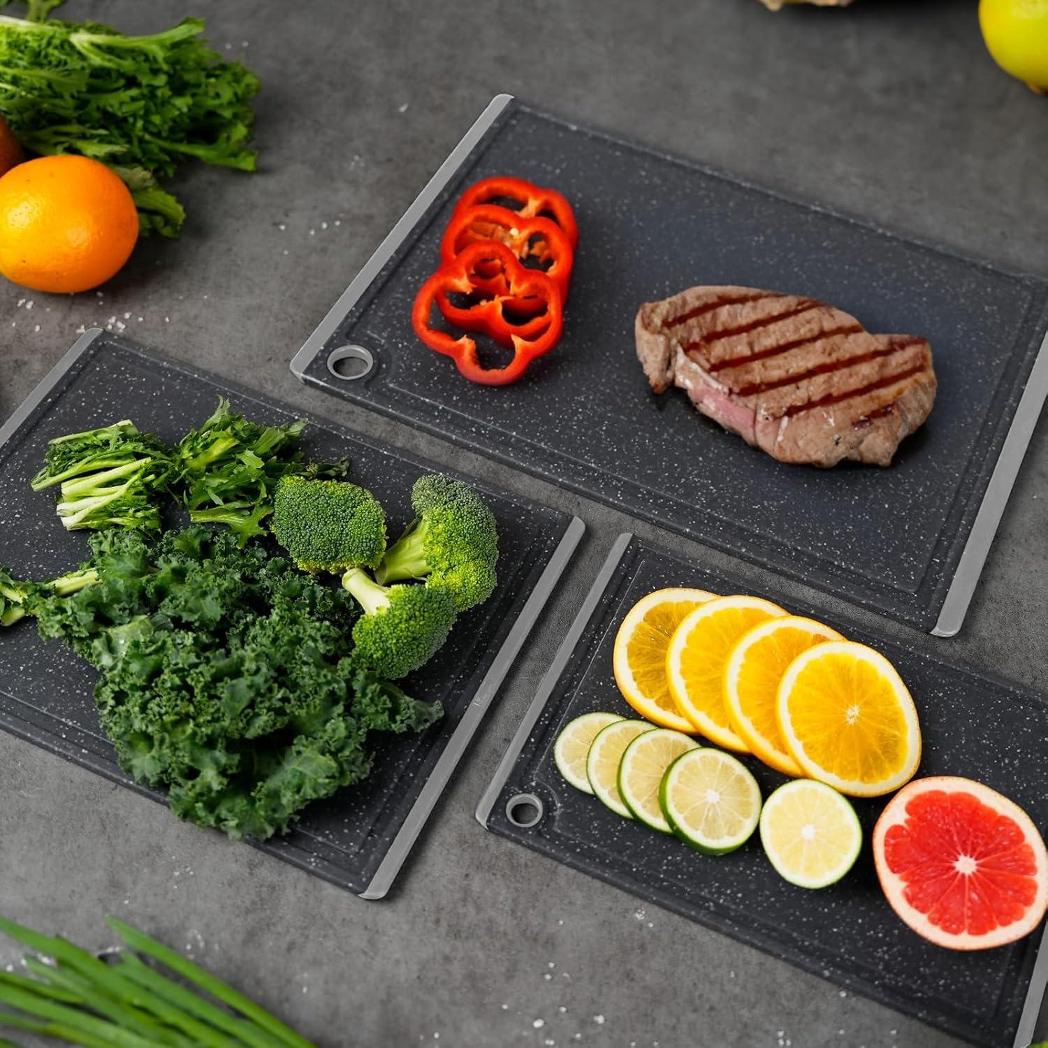 Plastic Cutting Coards For Kitchen, 3-Piece Large Cutting Board Set Dishwasher Safe Chopping Boards With Non-Slip Feet And Juice Grooves