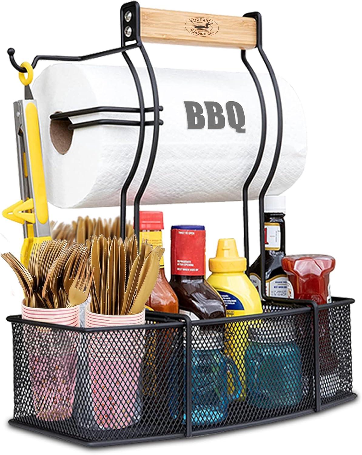 Black Stainless Steel BBQ and Picnic Caddy Organizer