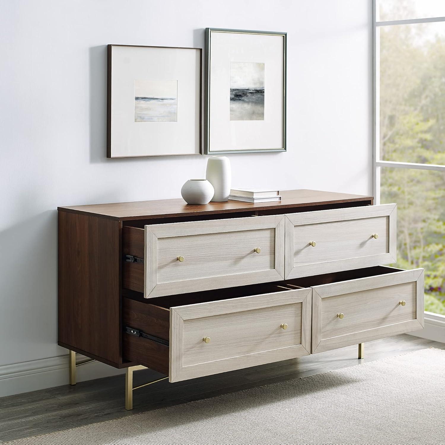 Eloise Glam Double Dresser in Dark Walnut with White Poplar Accents