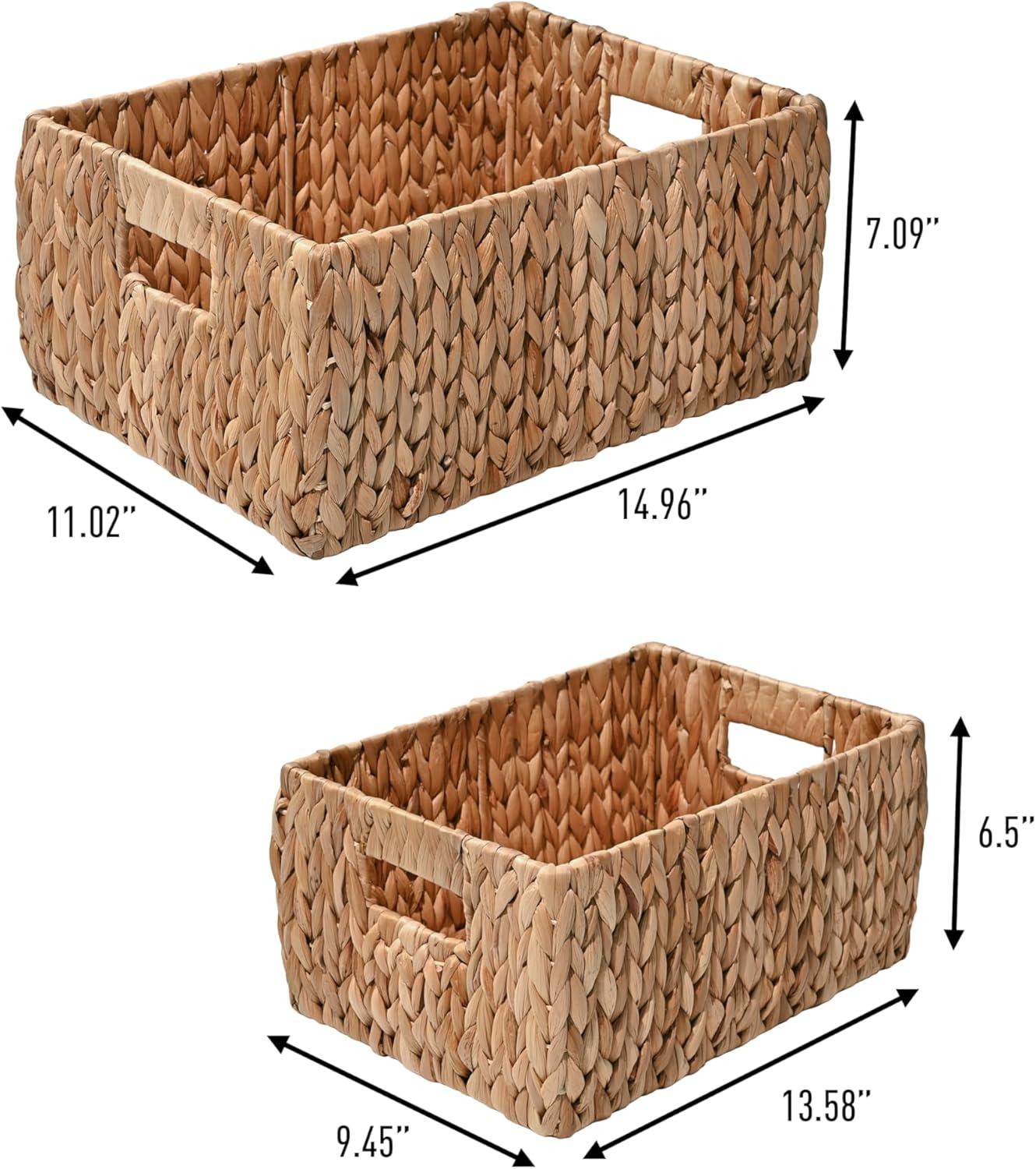 happimess Leif Rustic Minimalist Hand-Woven Hyacinth Nesting Baskets with Handles, Natural (Set of 2)