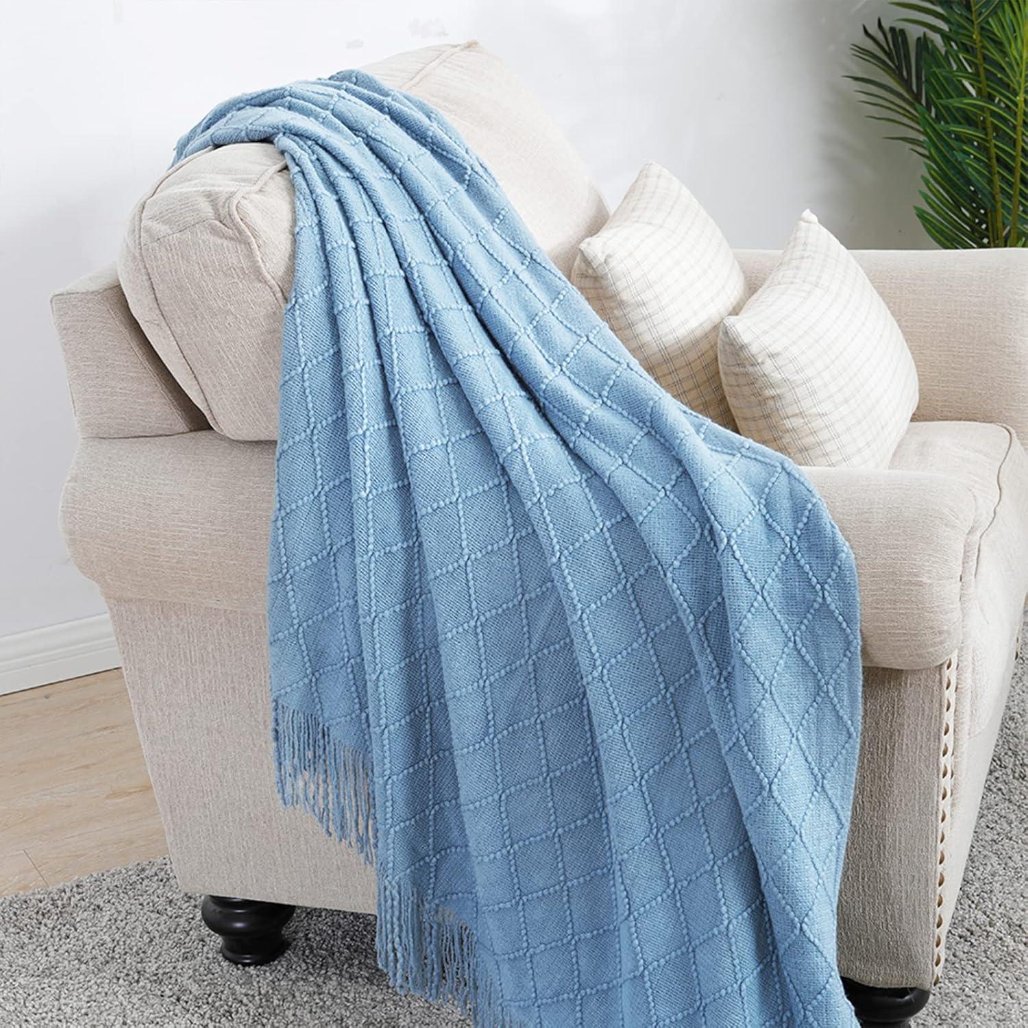 Bailu Textured Solid Color Soft Sofa Decor Knitted Blanket, 50" x 60" Blue