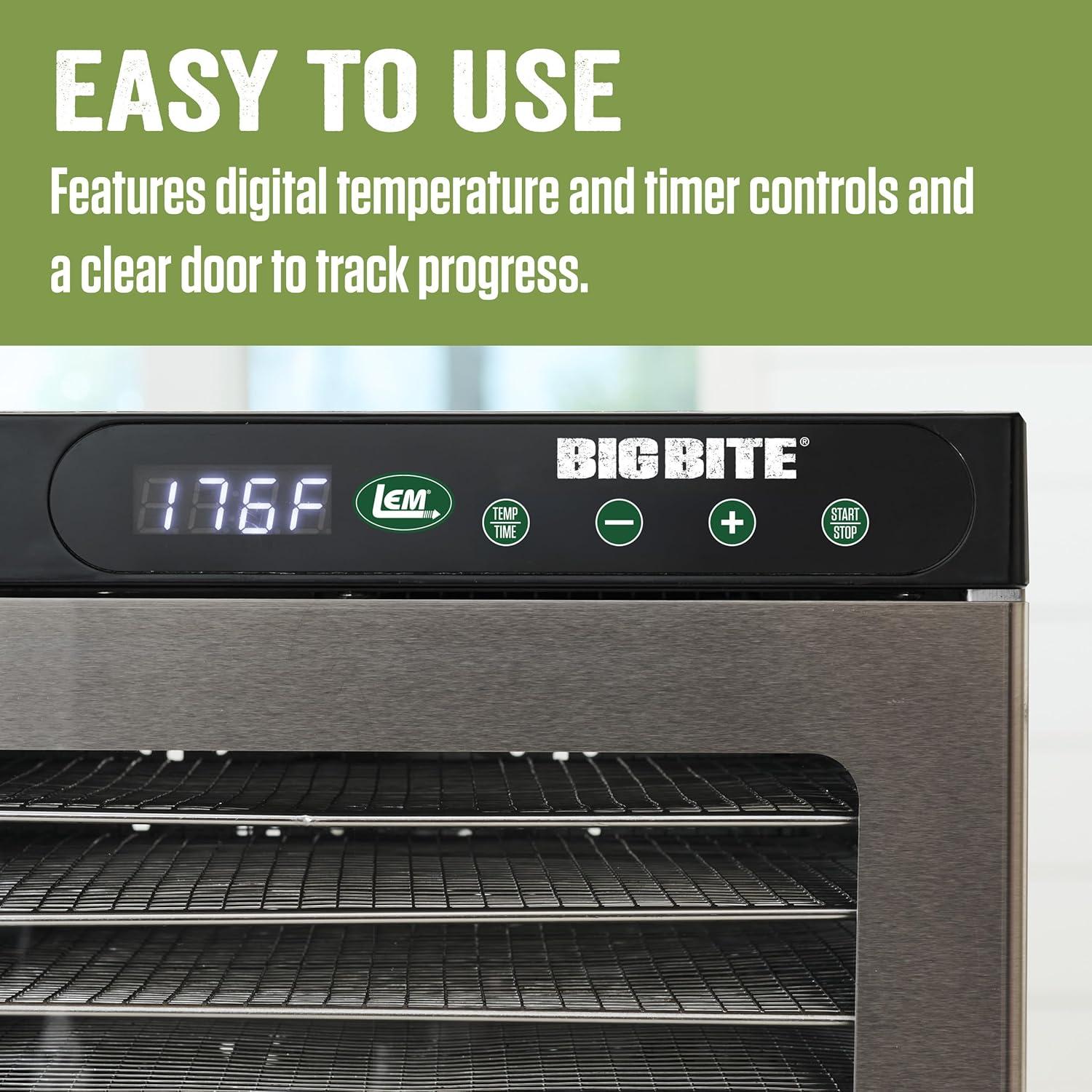 LEM Big Bite 10 Tray Dehydrator with Digital Timer Stainless Steel