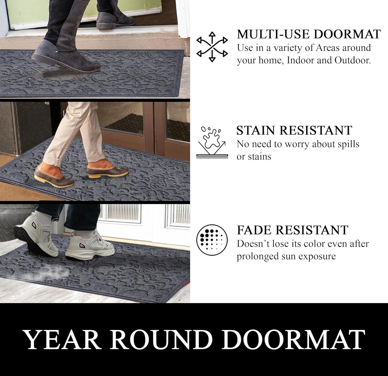A1HC Indoor Outdoor Mat, Front and Back Entrance Welcome Mats, Large Front Door Patio Mats 24x36 Inches, Non-Slip Easy Clean Entrance Washable Large Size Doormats, Dark Grey