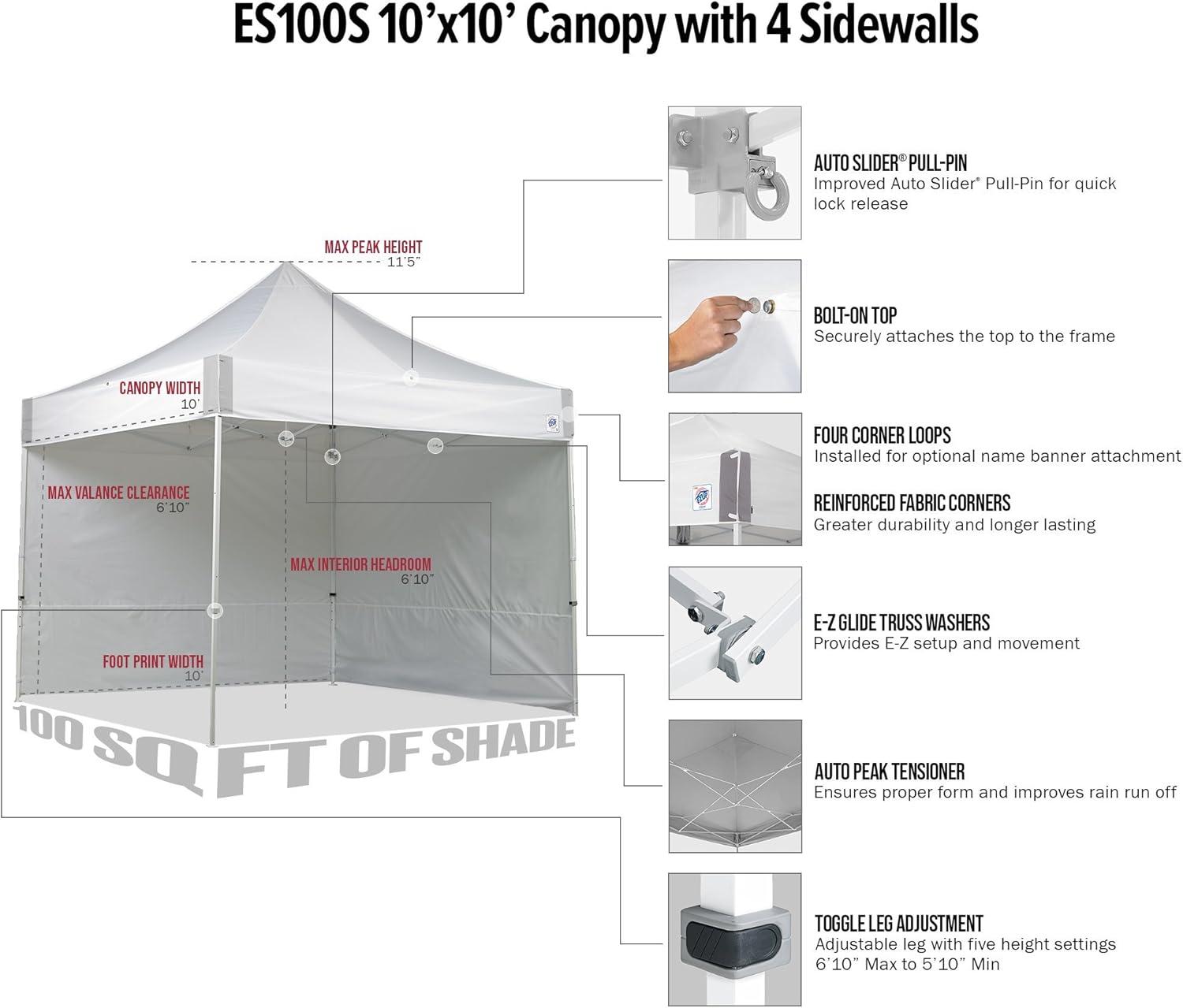 E-Z Up® ES100S Instant Shelter® Outdoor Canopy Value Pack, 10 x 10', White