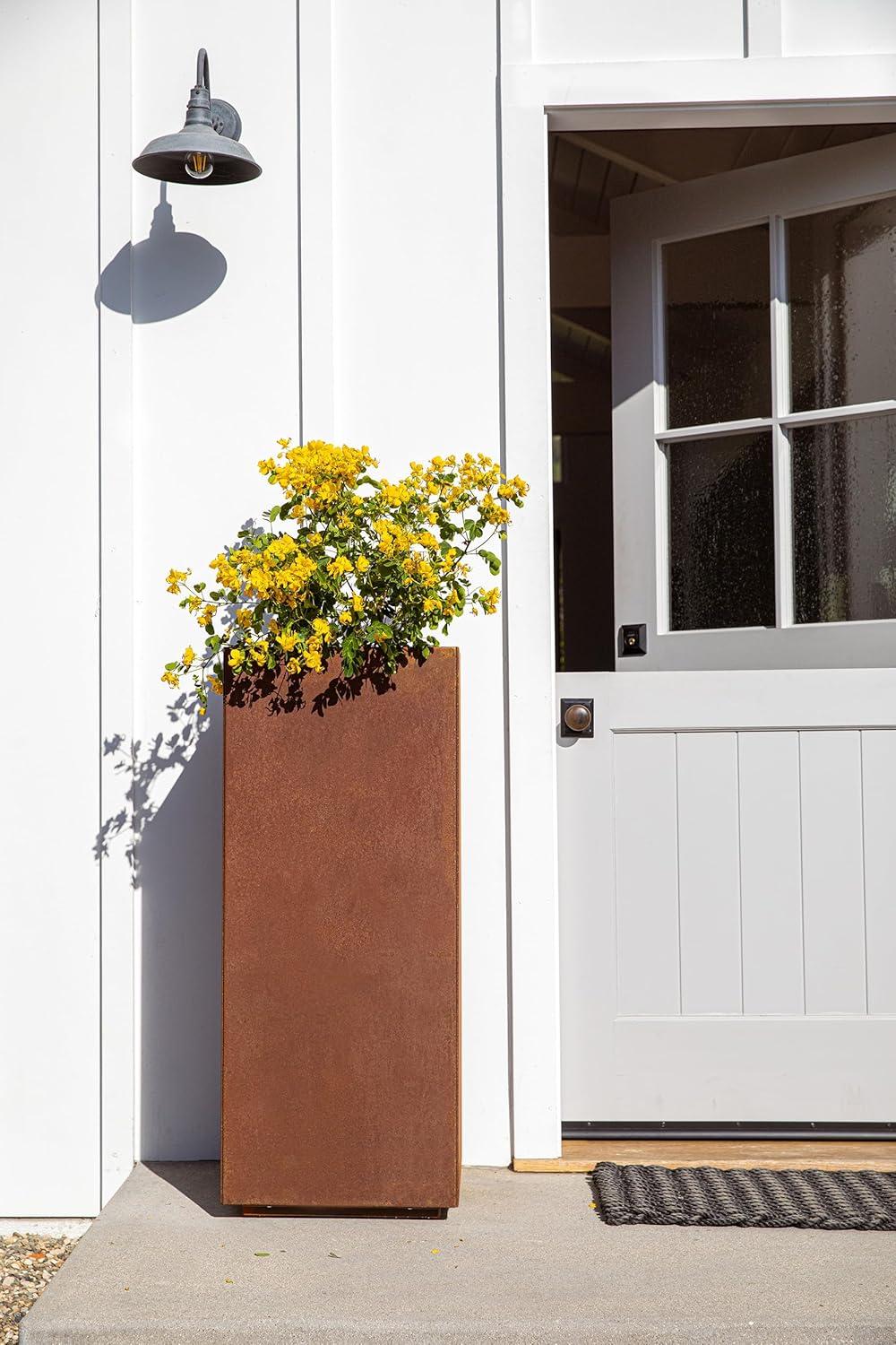 Tall Rust Corten Steel Outdoor Pedestal Planter