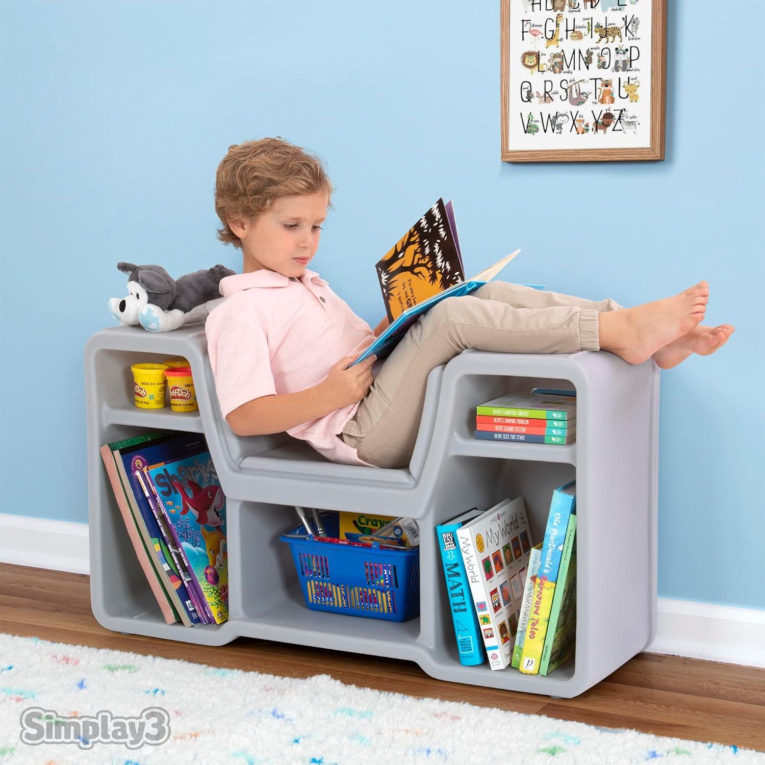 Simplay3 Cozy Gray Cubby Reading Nook for Kids