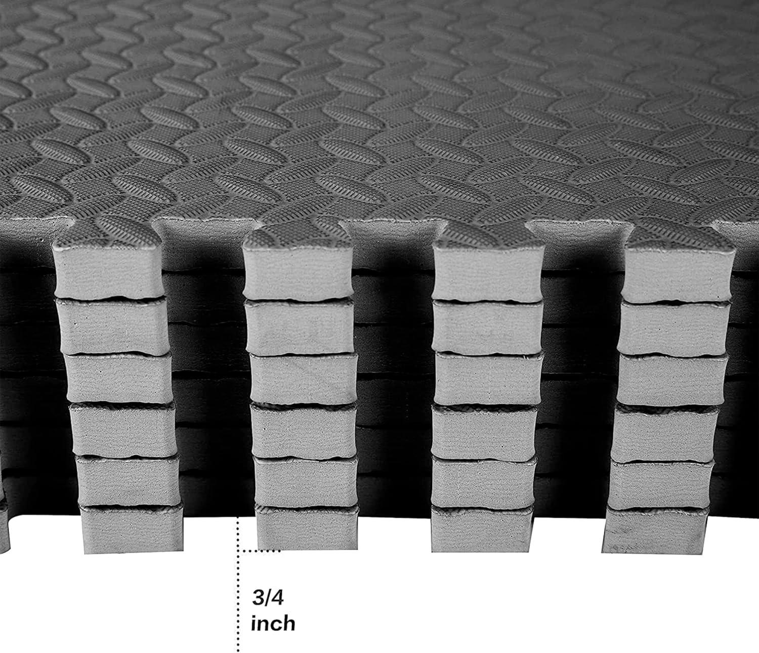 BalanceFrom Fitness 96 Square Foot Interlocking Extra Thick 3/4 Inch High Density Slip Resistant Exercise Mat Tiles with 24 24 x 24 Inch Pieces, Black
