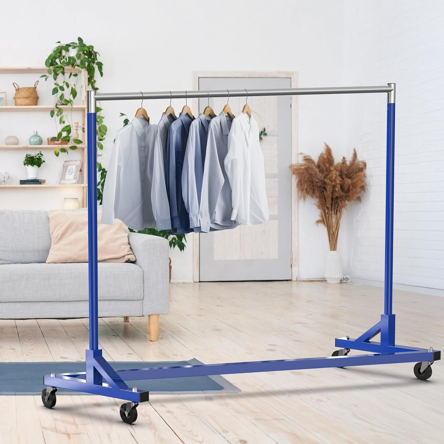 Simple Houseware Commercial Grade Z-Base Heavy Duty Clothing Rack, 400 lb Load, Blue