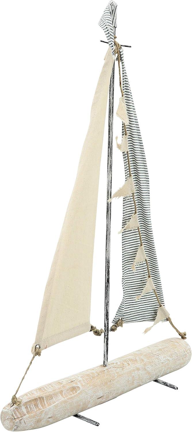 Sagebrook Home Iron 25" Sailboat With  Cloth Sails, Multi, Rectangle, Metal, Coastal, 17"L X 5"W X 25"H, Solid Color