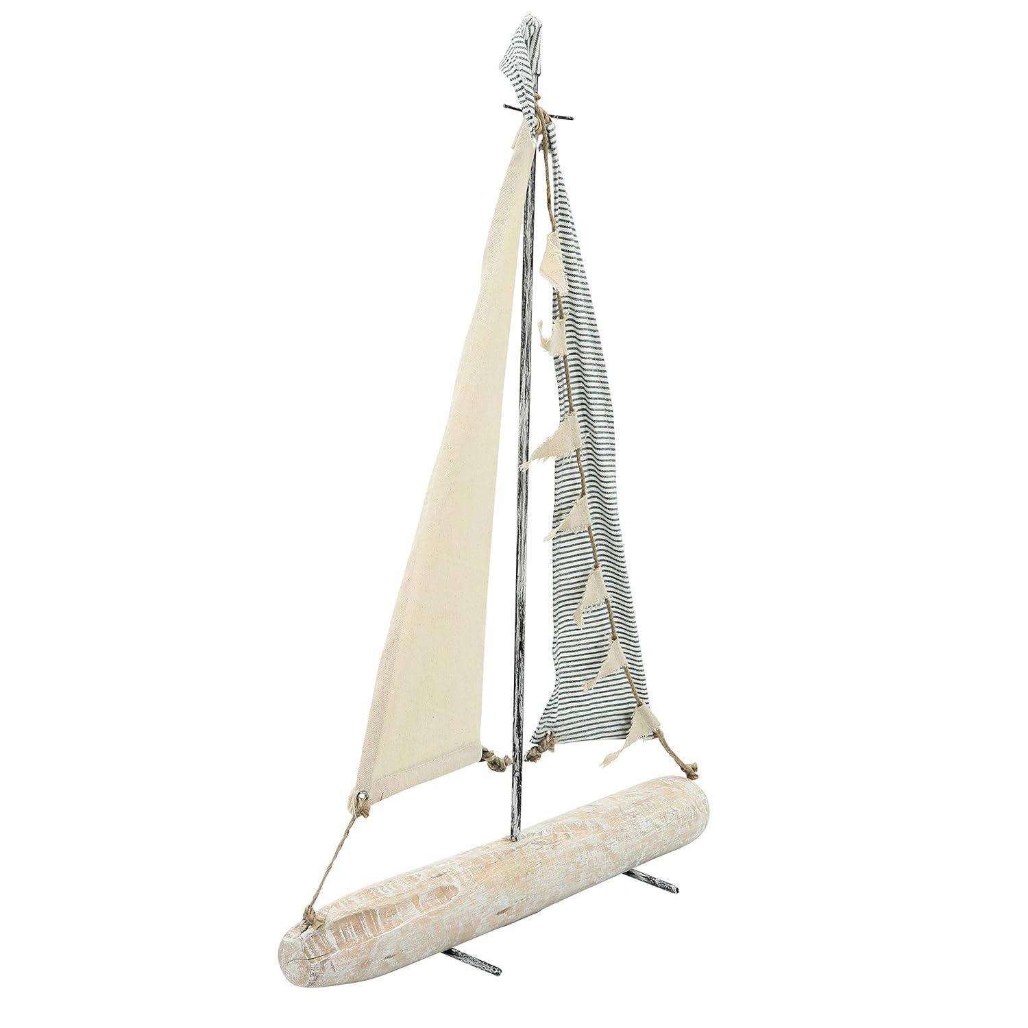 Sagebrook Home Iron 25" Sailboat With  Cloth Sails, Multi, Rectangle, Metal, Coastal, 17"L X 5"W X 25"H, Solid Color