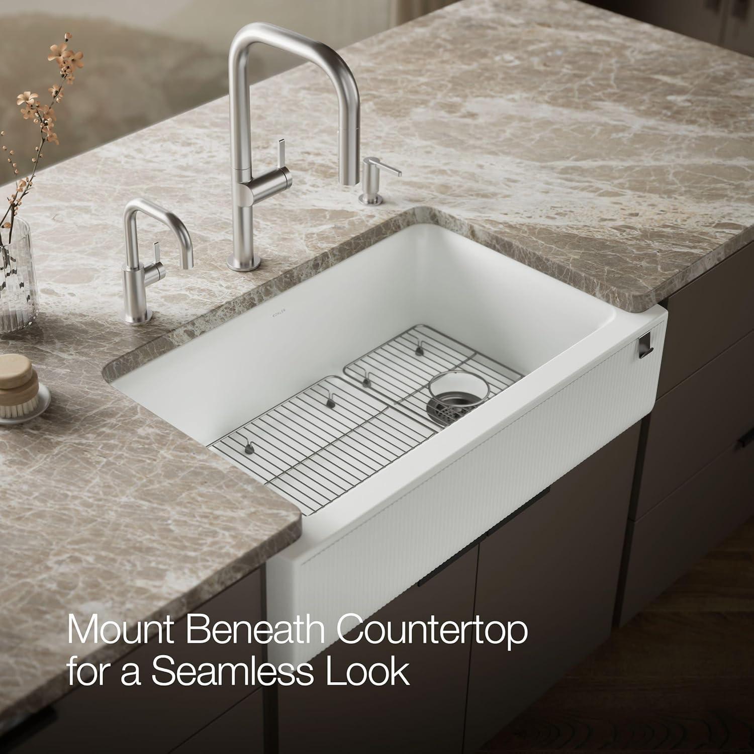 Cairn Undermount Single-Bowl Farmhouse Kitchen Sink with Fluted Design