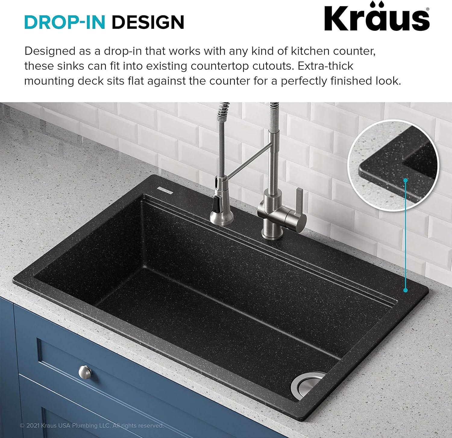 33 in. KRAUS Bellucci Workstation Drop-In Granite Composite Single Bowl Kitchen Sink with Accessories