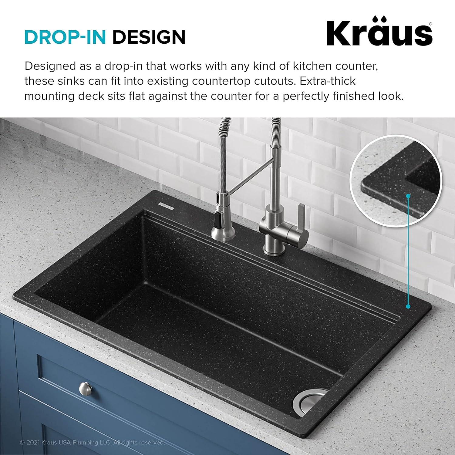 33 in. KRAUS Bellucci Workstation Drop-In Granite Composite Single Bowl Kitchen Sink with Accessories