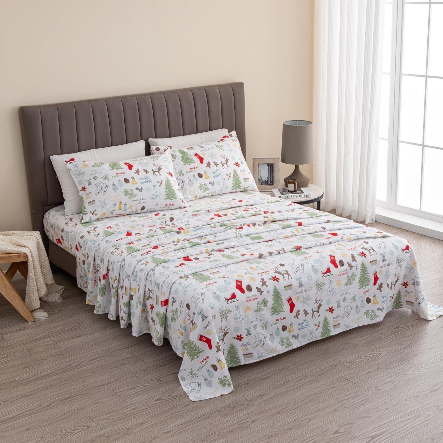 100% Cotton Holiday Flannel Sheet Set - Great Bay Home