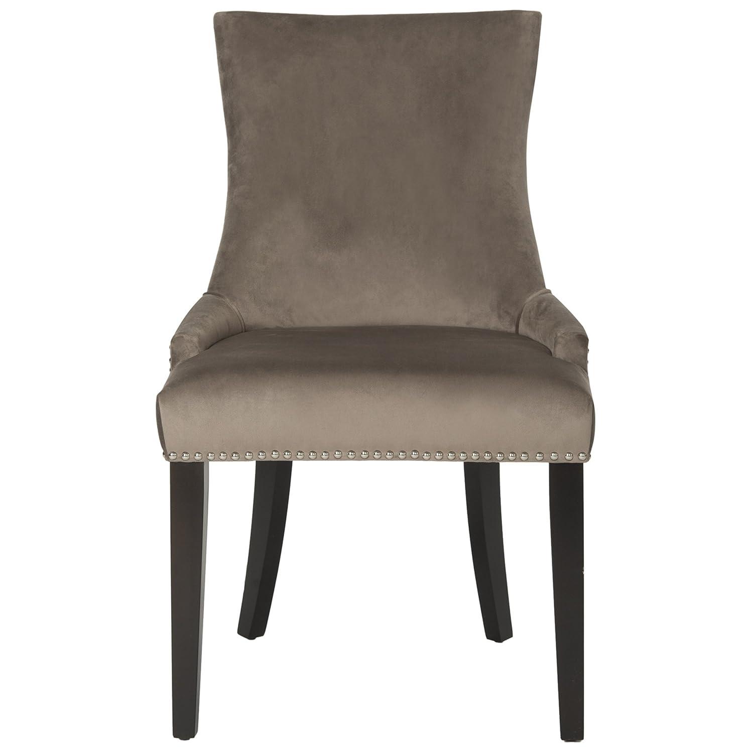 Lester 19"H Dining Chair (Set of 2) with Nickel Nail Heads - Mushroom - Safavieh