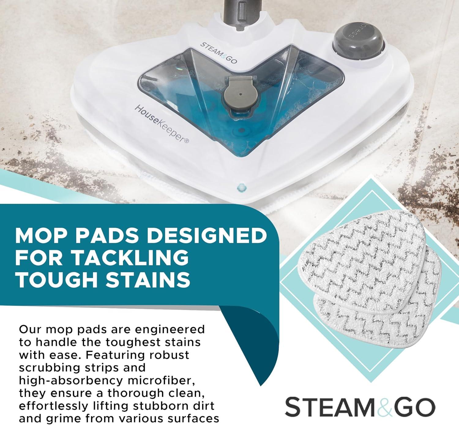Steam and Go - Microfiber Steam Mop Pads W/ Scrubbing Strips, Washable, 2 Pieces