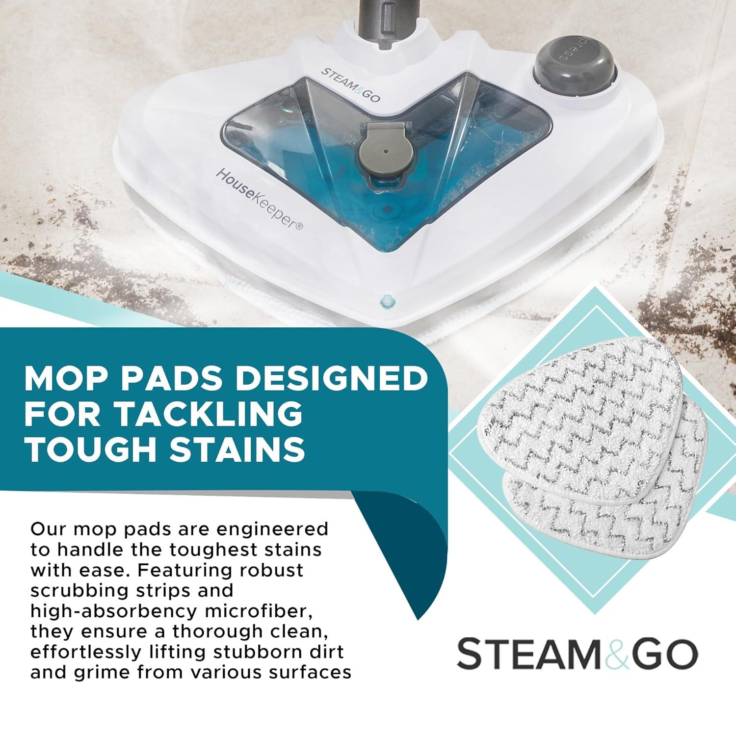 Steam and Go - Microfiber Steam Mop Pads W/ Scrubbing Strips, Washable, 2 Pieces