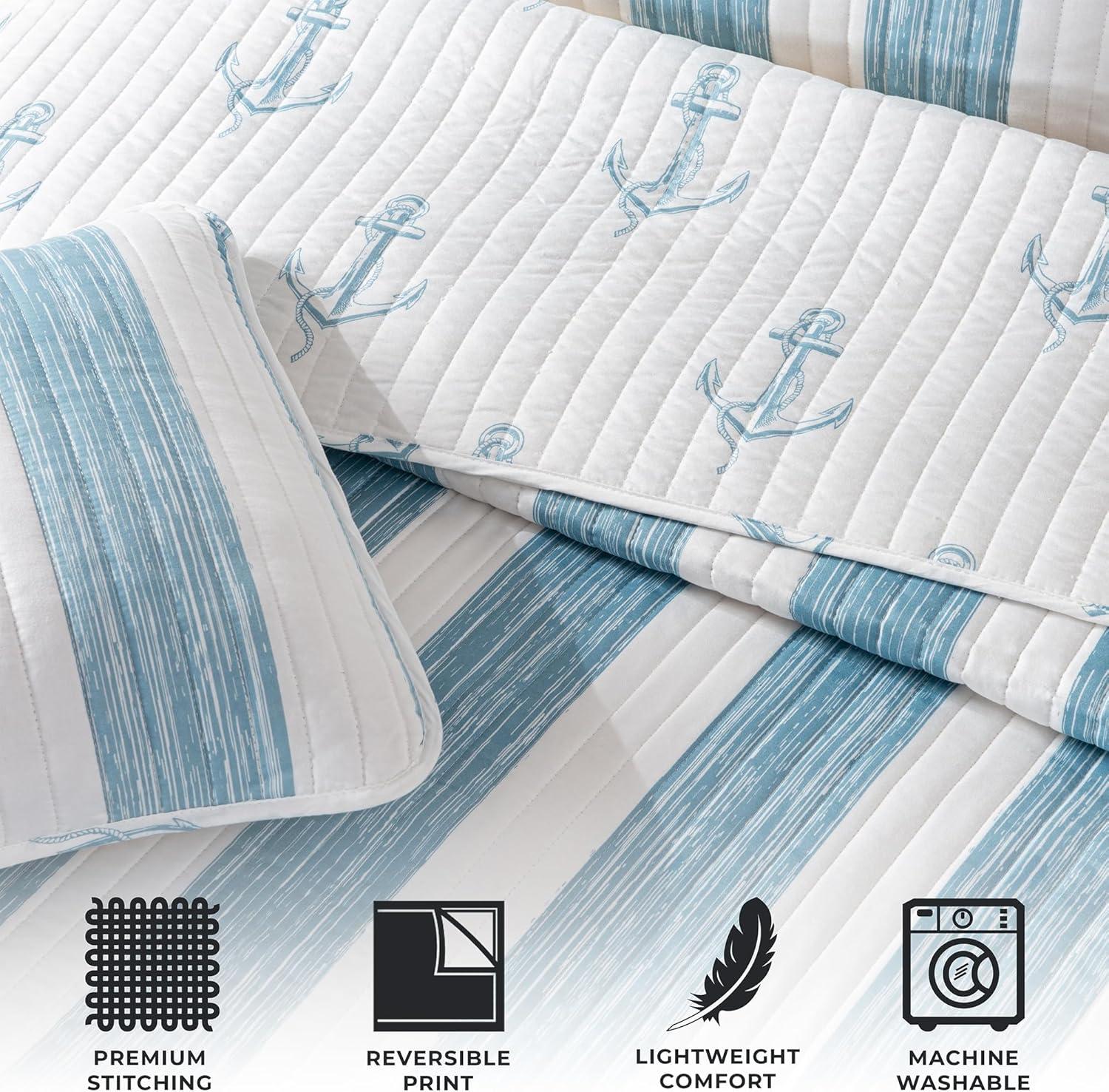 Coastal Striped Reversible Quilt Set with Shams