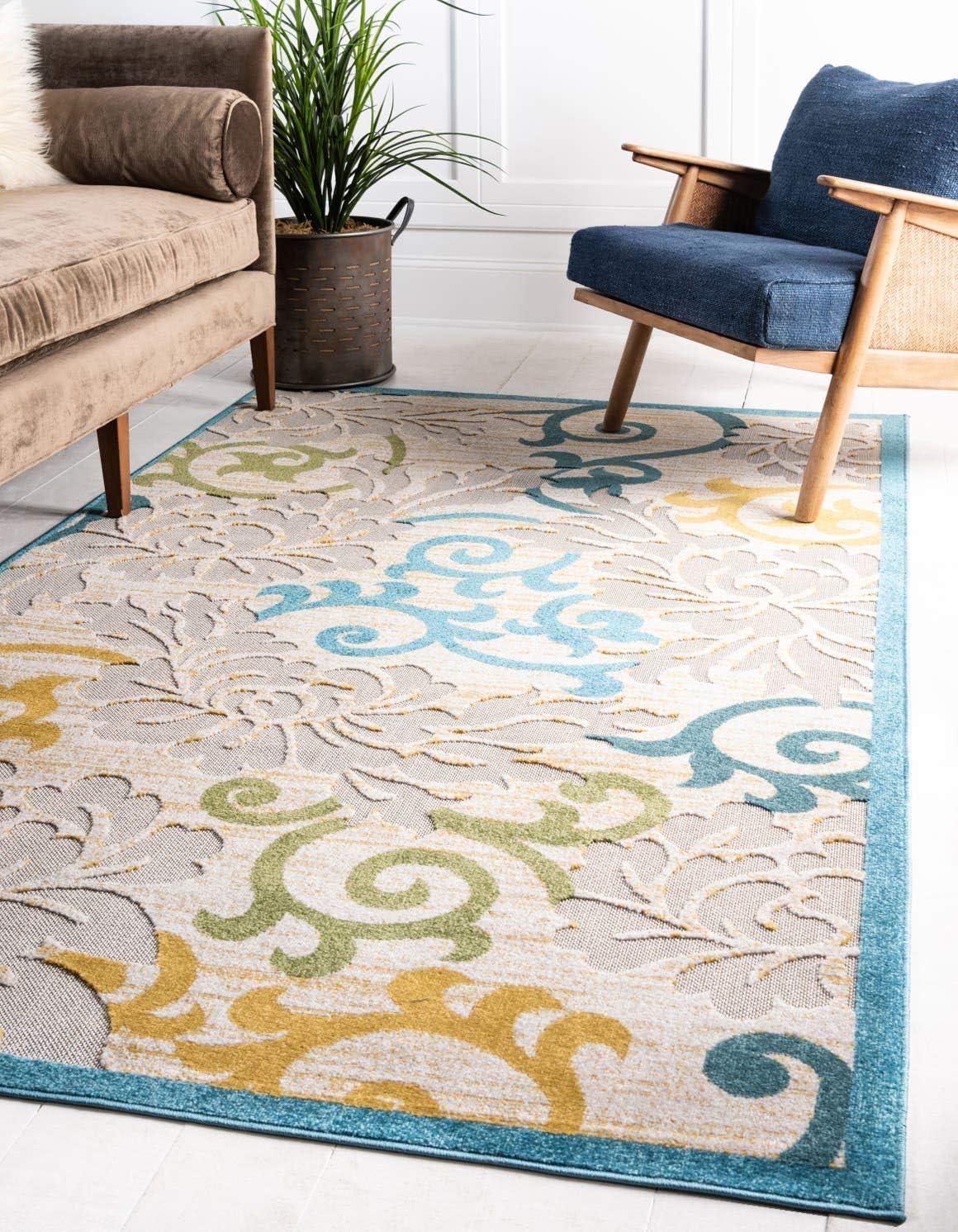 Unique Loom Outdoor Botanical Collection Area Rug - Savannah (4' 1" x 6' 1" Rectangle Blue/Cream)