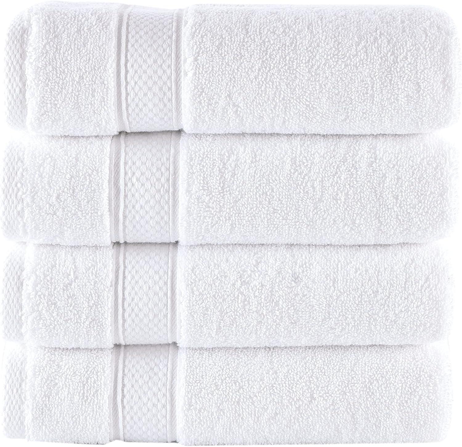 American Soft Linen 4 Pack Hand Towel Set, 100% Cotton, 16 inch by 28 inch, Hand Face Towels for Bathroom, Bright White