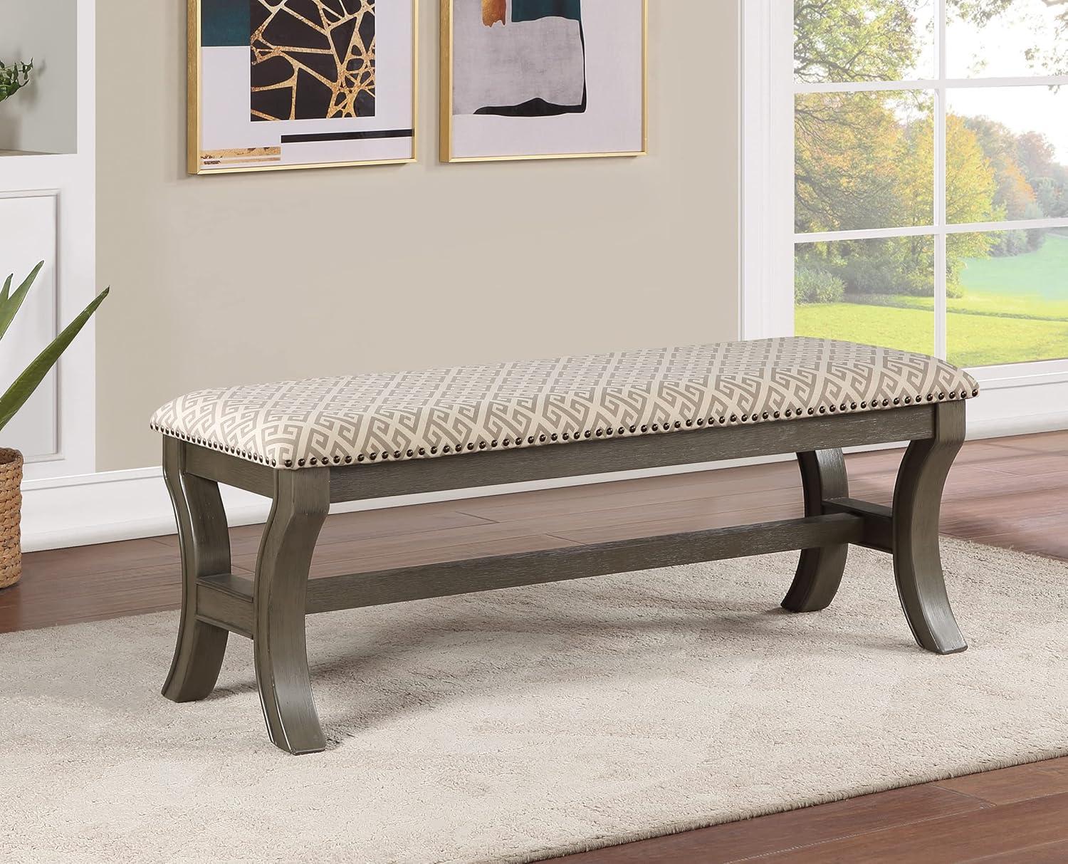 Monaco 48" Bench in Gray Fabric with Antique Grey Base