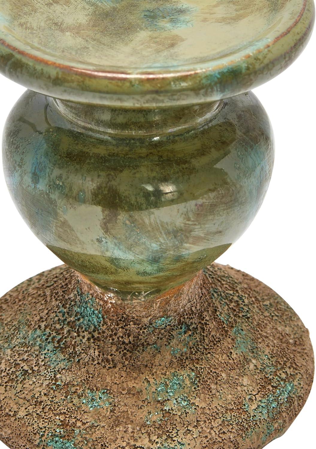 Distressed Green Ceramic Sculptural Pillar Candle Holder