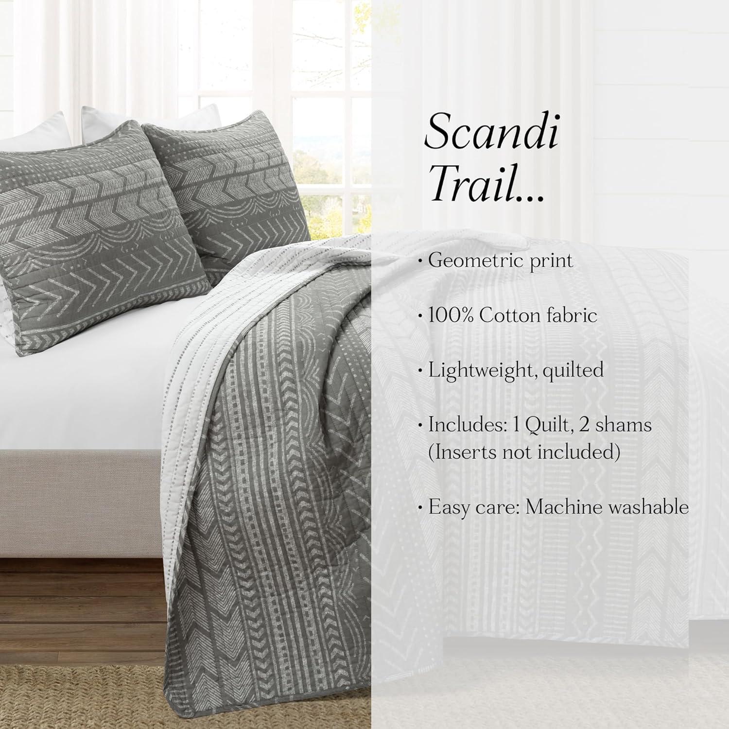 Lush Decor Hygge Geo Reversible Contemporary 3-Piece Quilt Set
