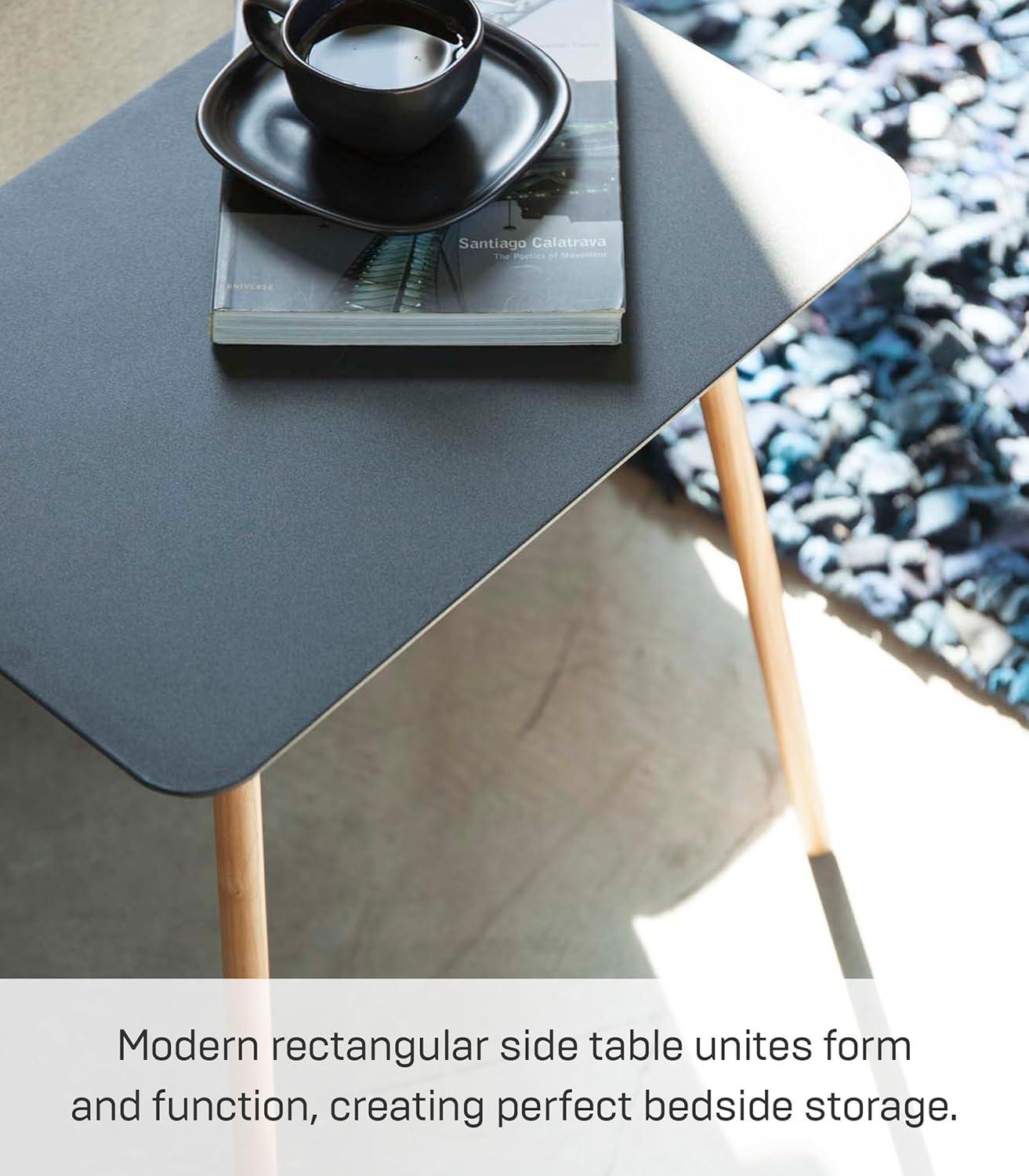 Yamazaki Home Modern Rectangular Side Table For Living Room Or Small Bedside Steel + Wood End Table