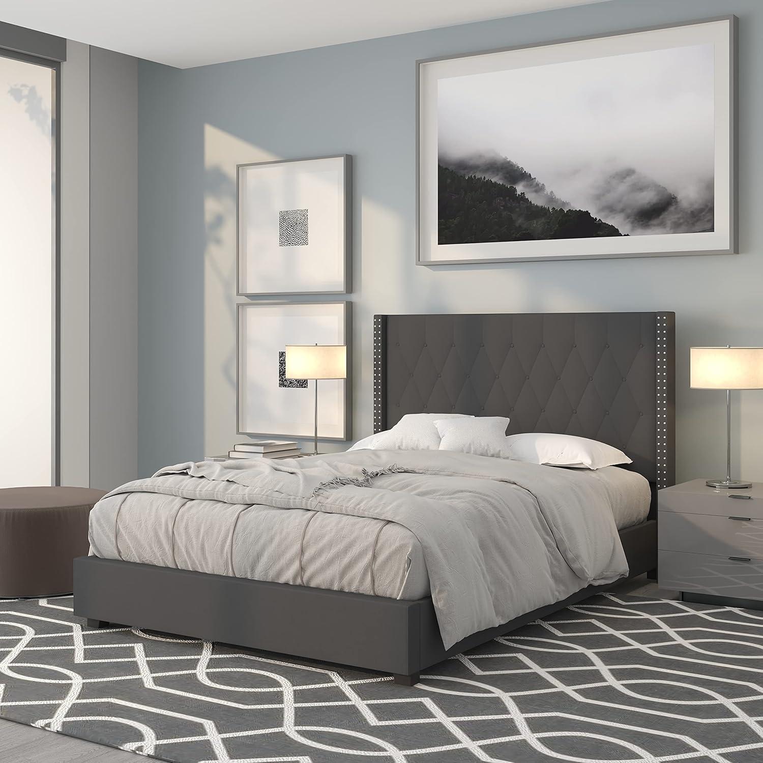 Flash Furniture Riverdale Full Size Tufted Upholstered Platform Bed in Black Fabric