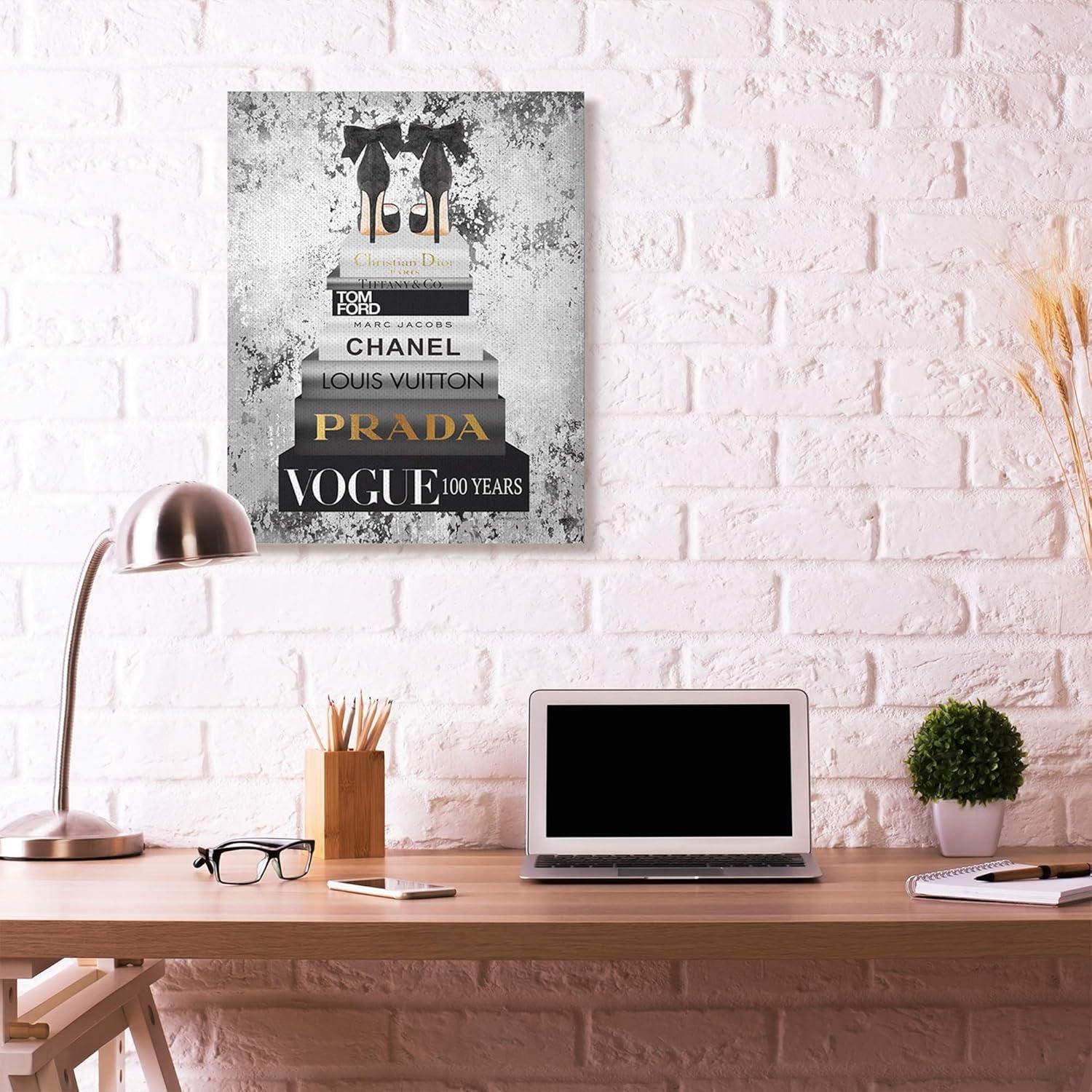 Stupell Industries " Fashion Designer Shoes Bookstack Black And White Watercolor "