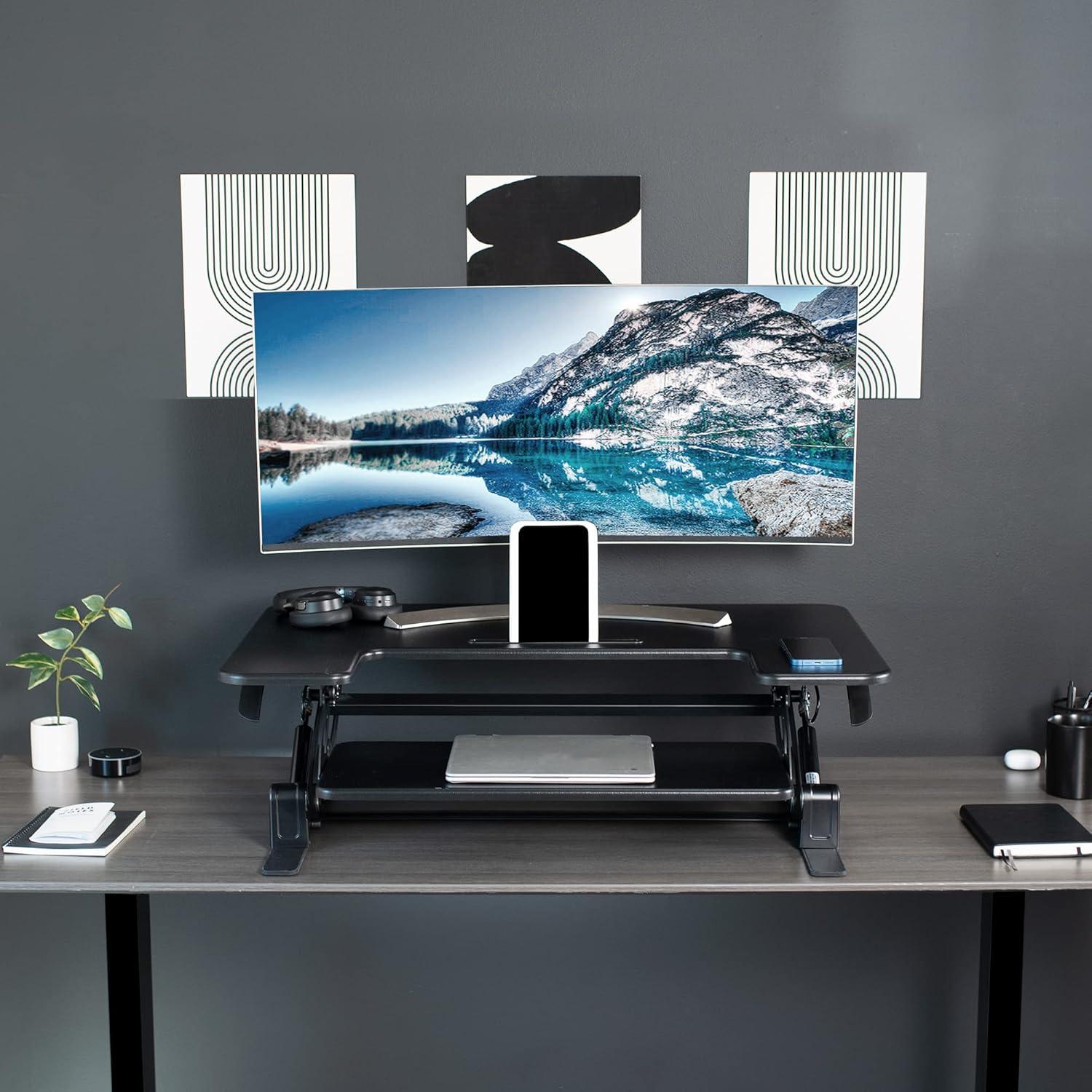 ErgoFlex 36" Black Adjustable Standing Desk Converter with Cable Management