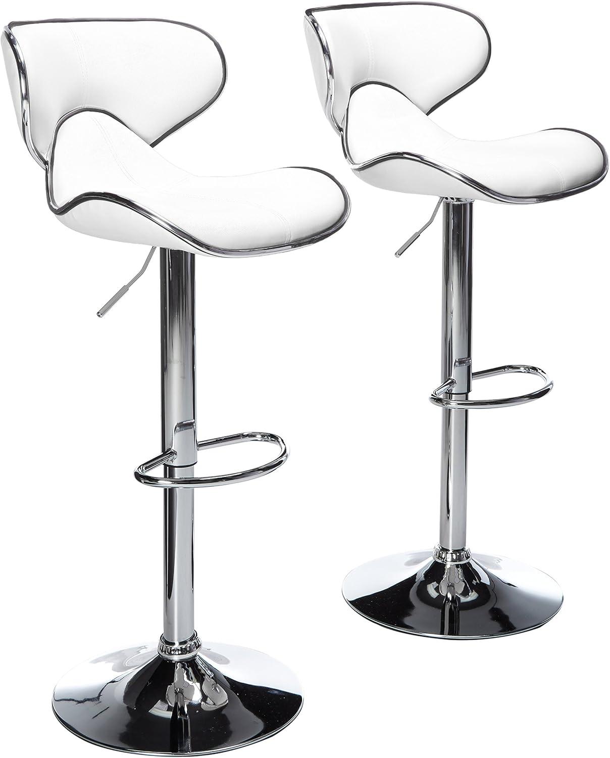 BestOffice Modern Round White Faux Leather Adjustable 360° Swivel Bar/Office Swivel Chair Two-Piece Set