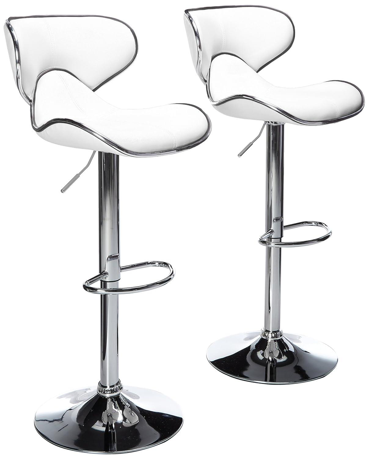 Roundhill Furniture Masaccio Faux Leather Airlift Adjustable Swivel Barstools, White, Set of 2