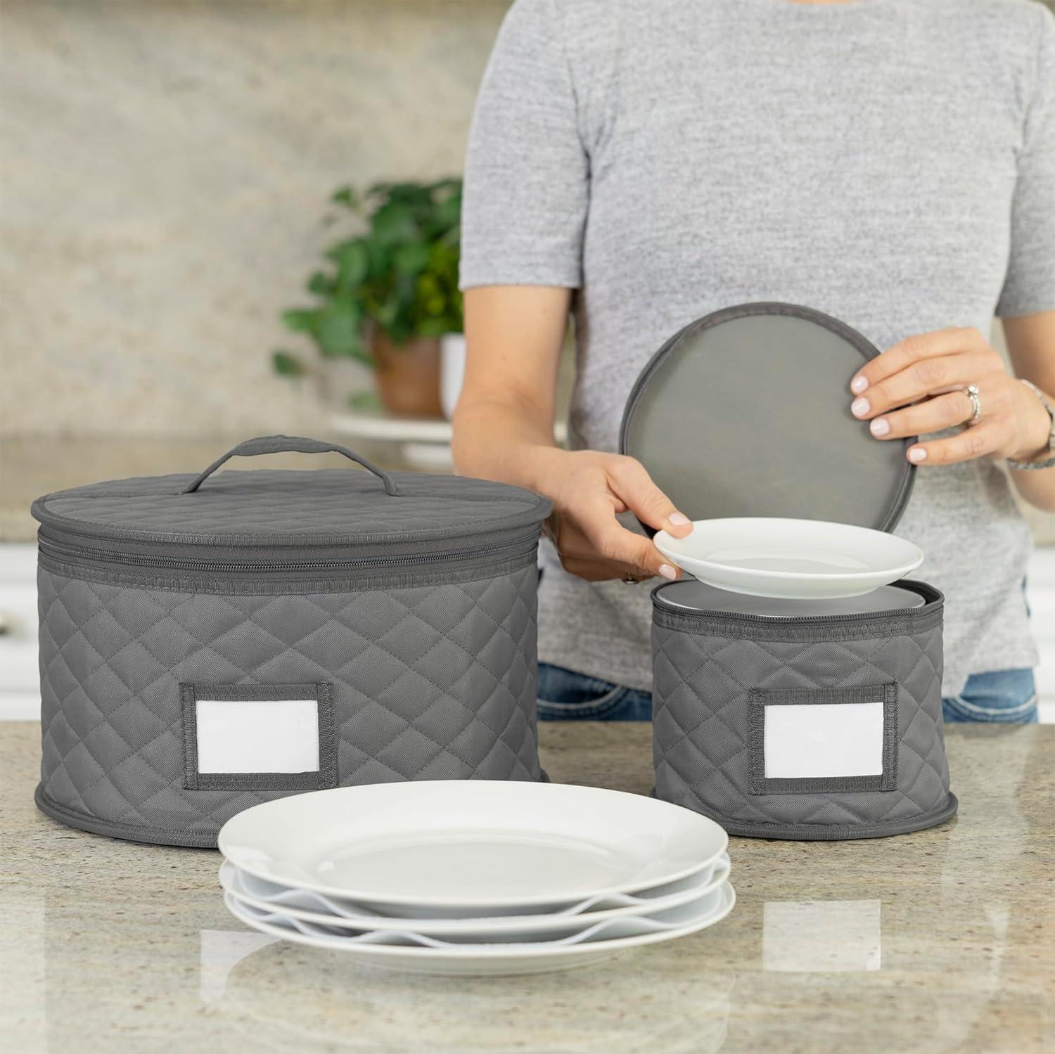 10" Salad Plate Quilted Cases - China Storage Container - Stackable With Padded Interior to Store your Dinnerware Dishes - Great for Luncheon Plates and Pasta Bowls