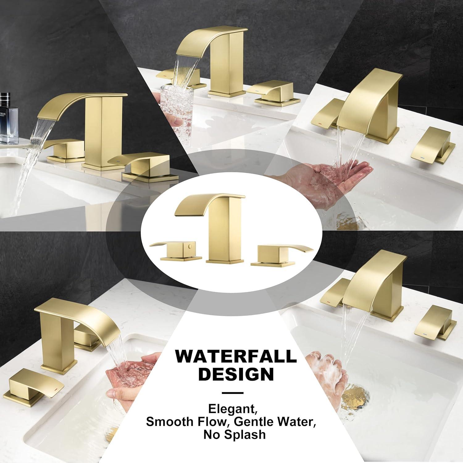 Brushed Gold Double Handle Widespread Bathroom Faucet