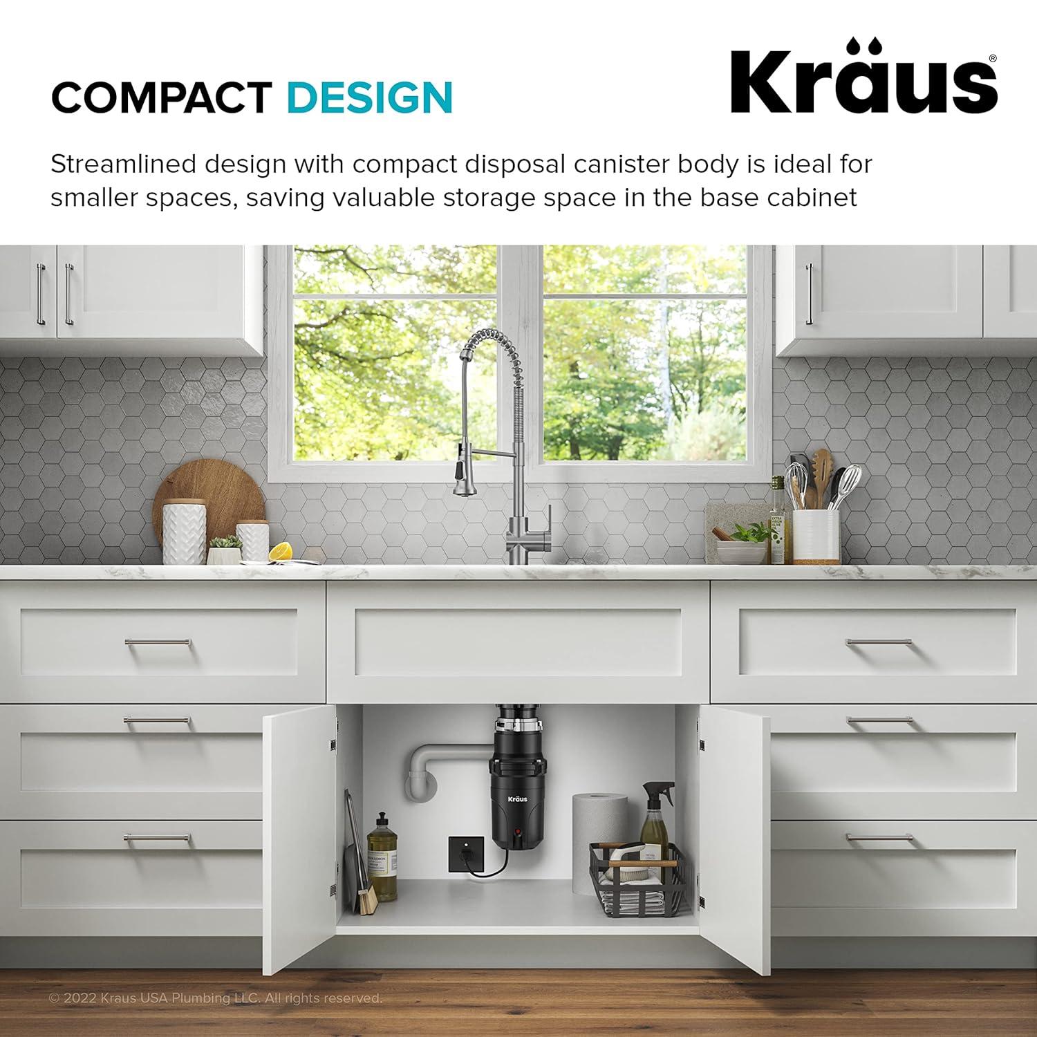 Kraus 1/3 HP WasteGuard High-Speed Ultra-Quiet Motor Garbage Disposal with Quick Connect Mount
