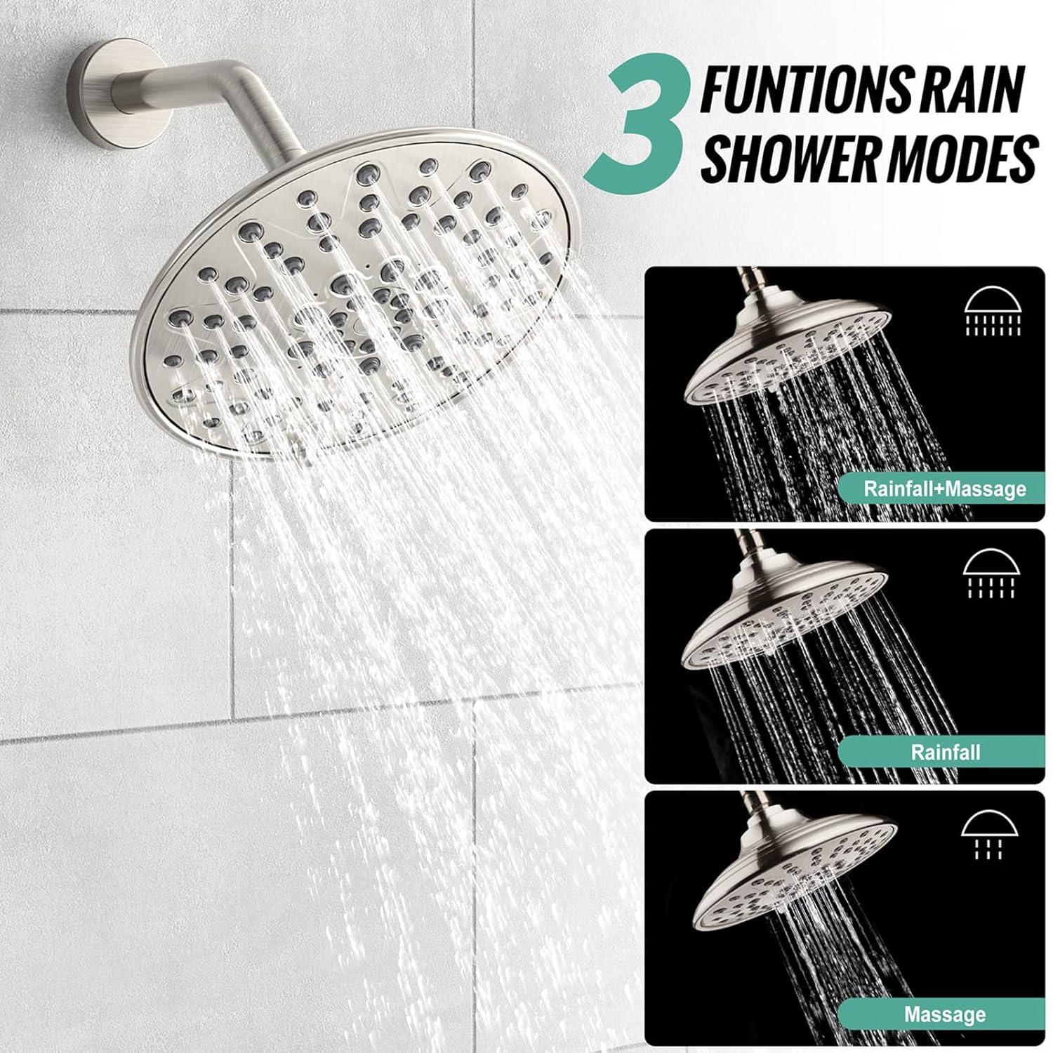 SR SUN RISE Shower Faucet - 8 Inch Multifunctional High Pressure Shower Head System with Handheld Shower Head Fixtures - Valve Included - Brushed Nickel