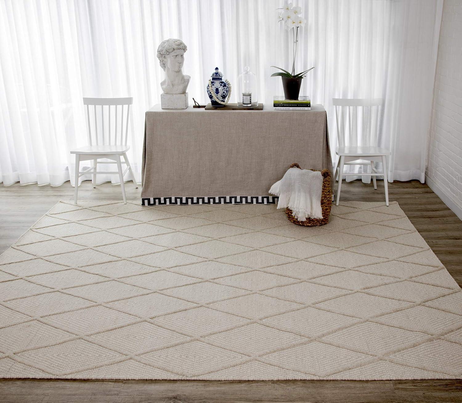 Langdon Geometric Handmade Flatweave Wool Beige Area Rug