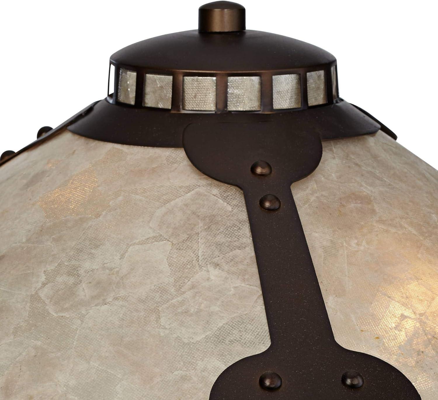 Franklin Iron Works Samuel Mission Desk Table Lamps 20" High Set of 2 Bronze with USB Charging Port Mica Shade for Bedroom Living Room Bedside Desk
