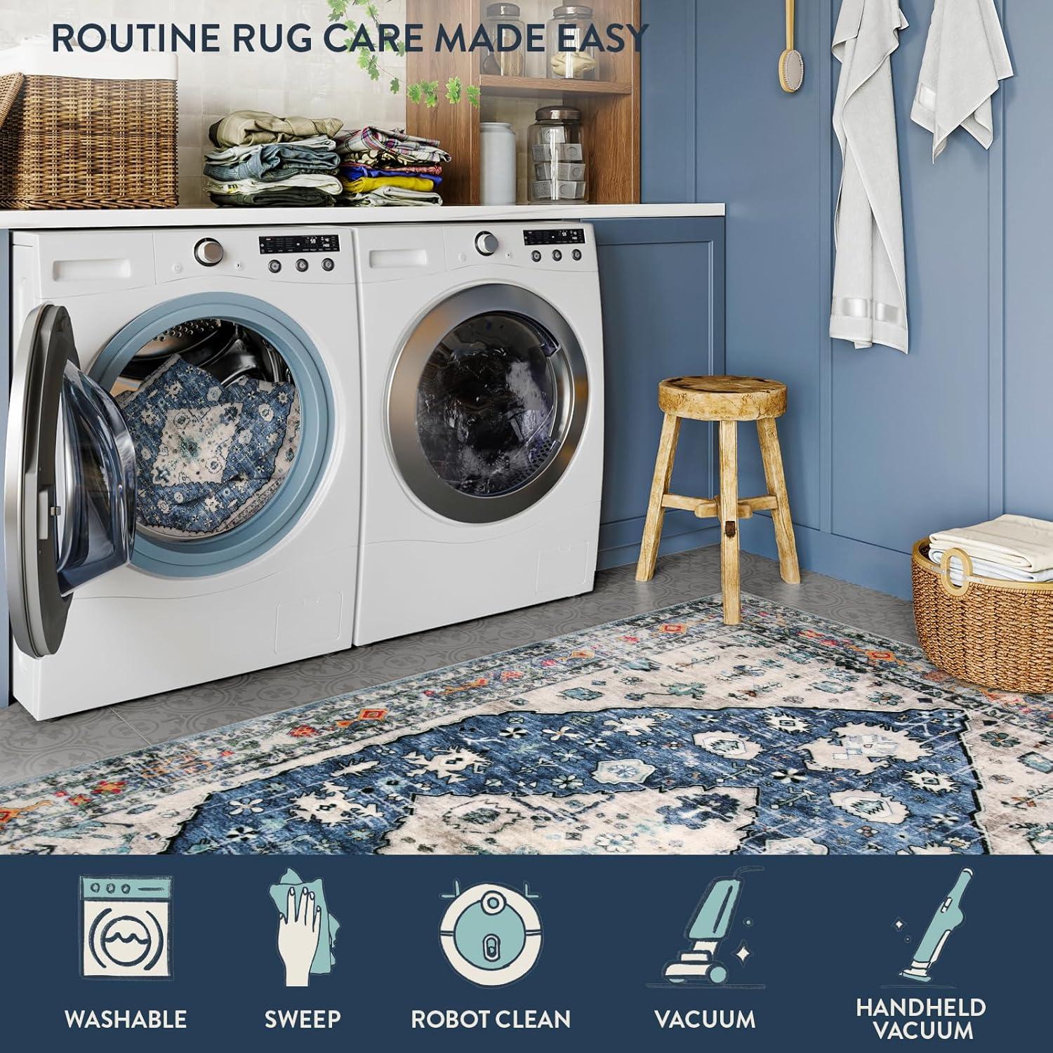 Wonnitar 5'x7' Area Rugs for Living Room Boho Tribal Washable Bedroom Rugs Large Soft Dining Room Mat Non Slip Indoor Carpet for Dorm Kitchen Nursery Dining Bedroom,Blue
