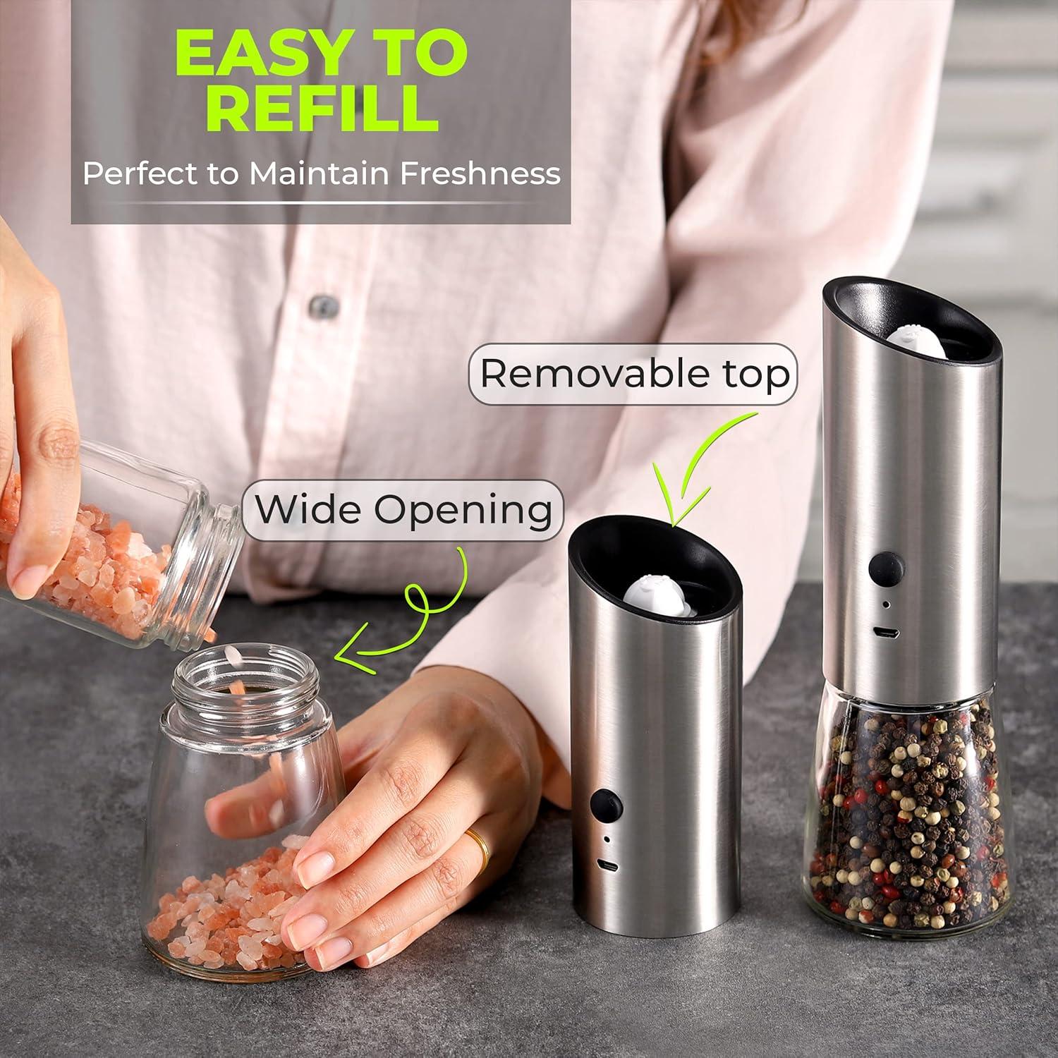 Electric Salt and Pepper Grinder Set USB Rechargeable Eletric Pepper Mill Shakers Automatic Spice Steel Machine Kitchen Tool