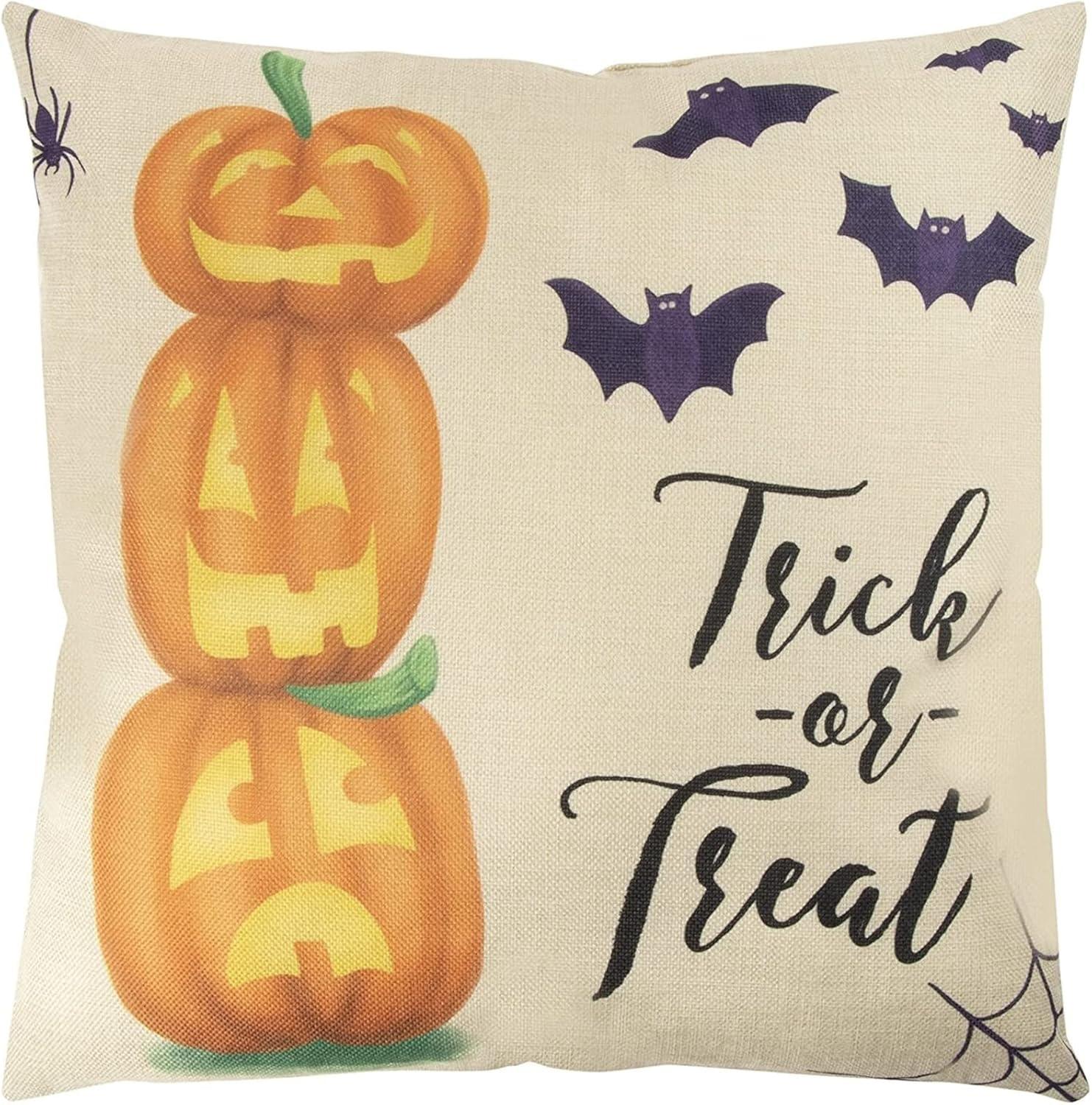 Juvale Set of 4 Fall Halloween Pillow Covers, 4 Spooky Designs, Square Throw Pillowcases for Halloween Decor (18 x 18 in)