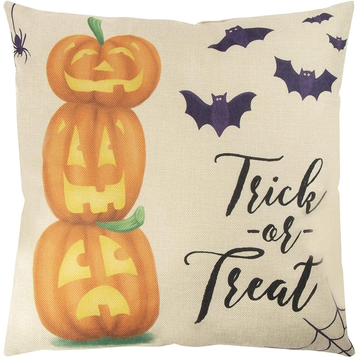 Juvale Set of 4 Fall Halloween Pillow Covers, 4 Spooky Designs, Square Throw Pillowcases for Halloween Decor (18 x 18 in)
