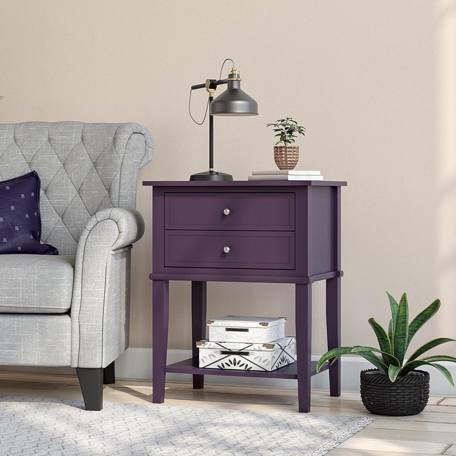 Franklin Traditional Purple Accent Table with Dual Storage Drawers