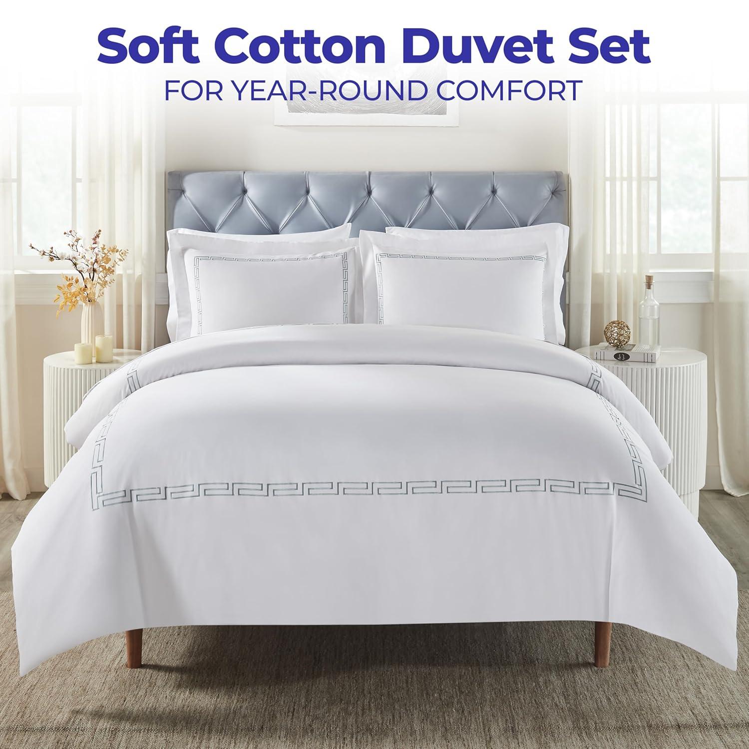 Superior Harrison Cotton Greek Key Embroidered 3 Piece Duvet Cover Set by Superior