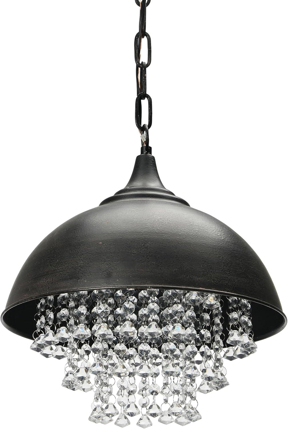 Antiqued Bronze Dome Chandelier with Hanging Crystals