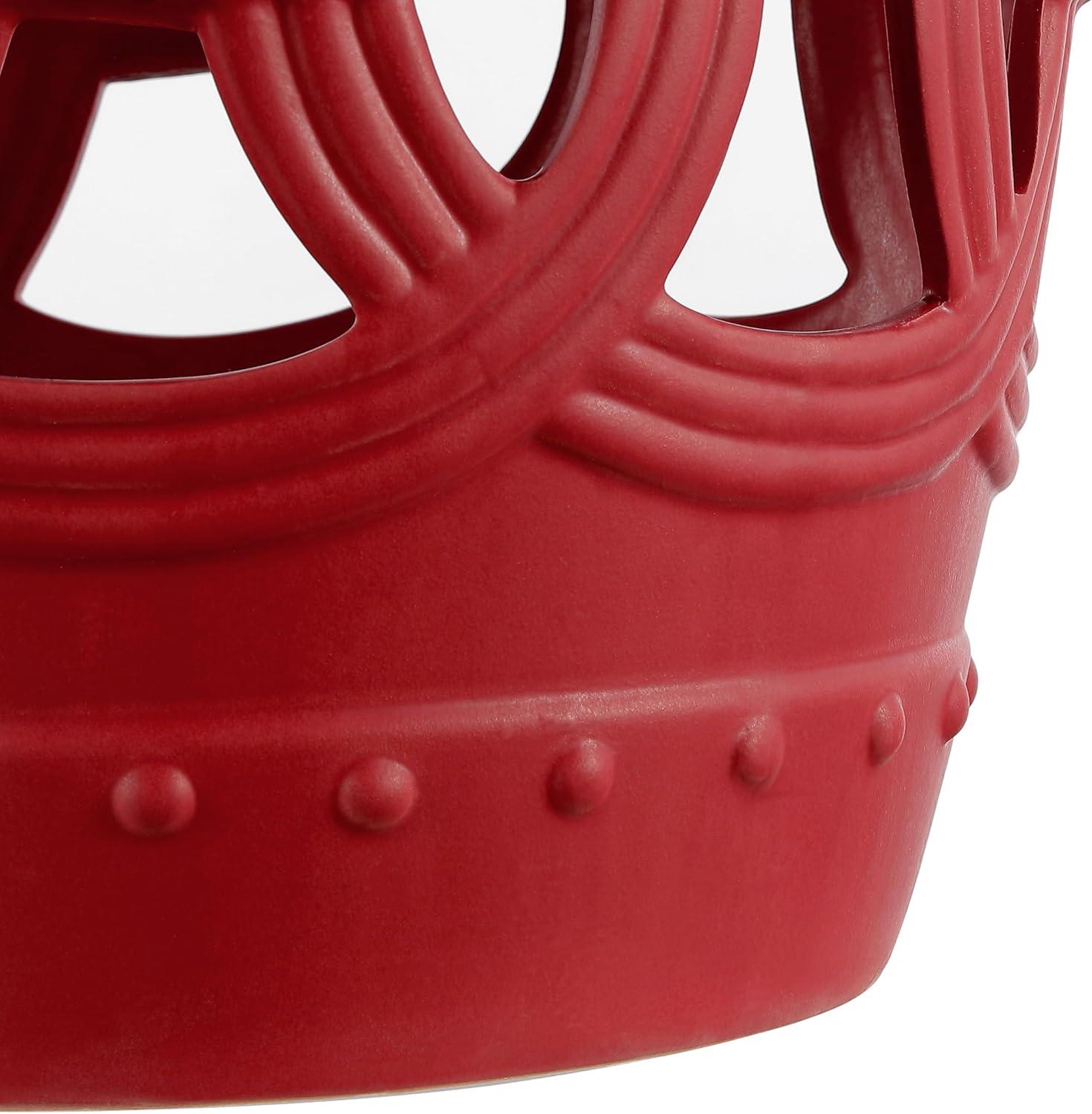 JONATHAN Y Lucky Coins 16" Chinese Ceramic Drum Garden Stool, Matte Red